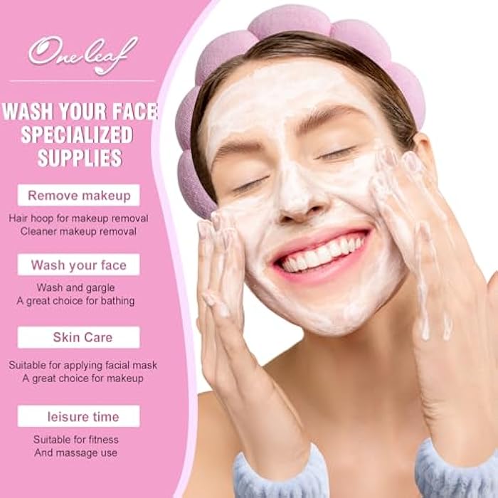 oneleaf Spa Facial Headband Sponge Makeup Headband Girls Washing Face Skincare Padded Soft Microfiber Spa Wrist Washband Ladies Spa Hair Wraps Headbands for Shower Makeup Bath-Blue&Pink - Image 5